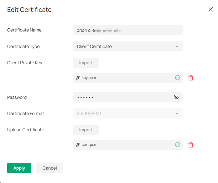 Shows where to add and edit a client certificate. 