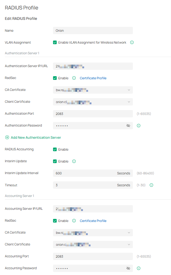 Shows the configuration of the RADIUS Profile. 