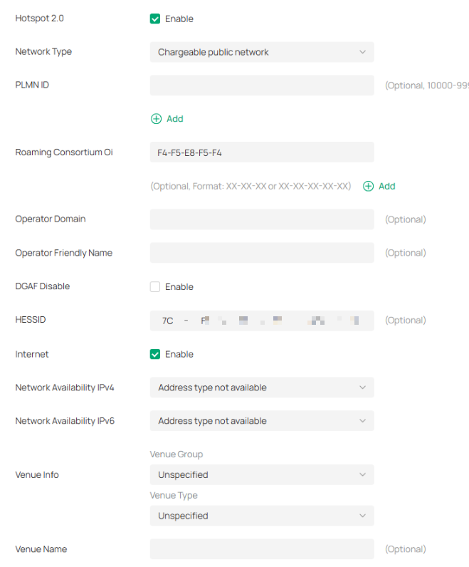 Shows the configuration process of the Hotspot 2.0 parameters. 