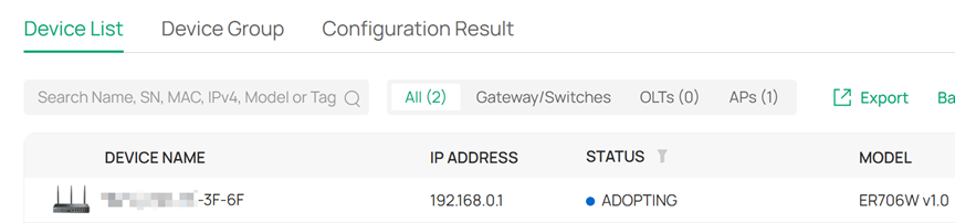 The device always returns to the Adopting status.