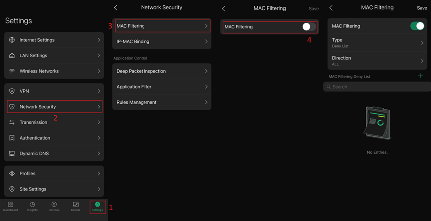 Enable the MAC Filtering feature.