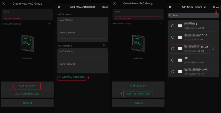 Two methods to enter MAC addresses.