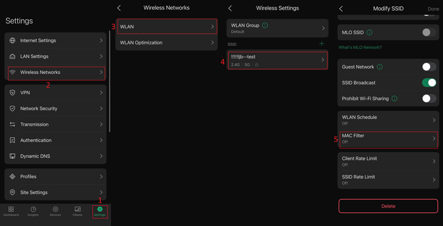 Find the MAC Filter in the SSID configuration.