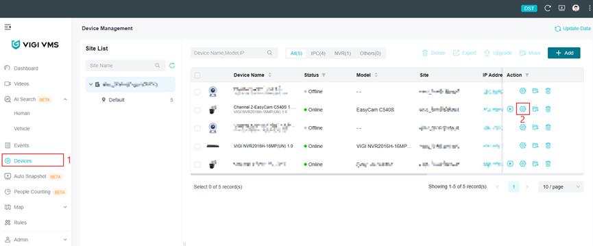 Shows the devices page and where to edit for the IPC.