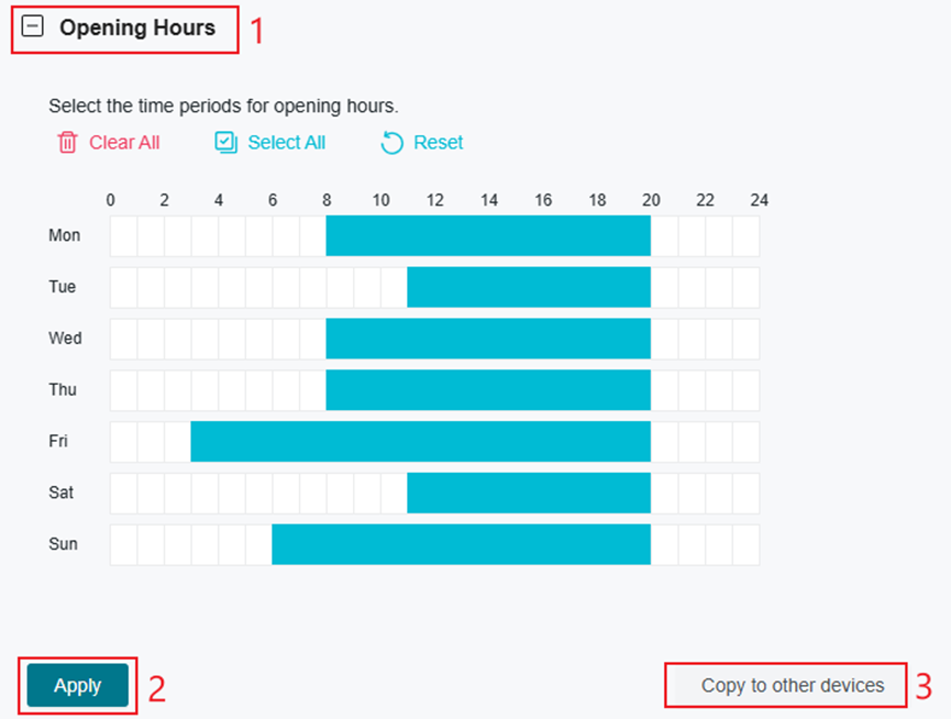 Shows an example of applying a schedule for the People Counting.