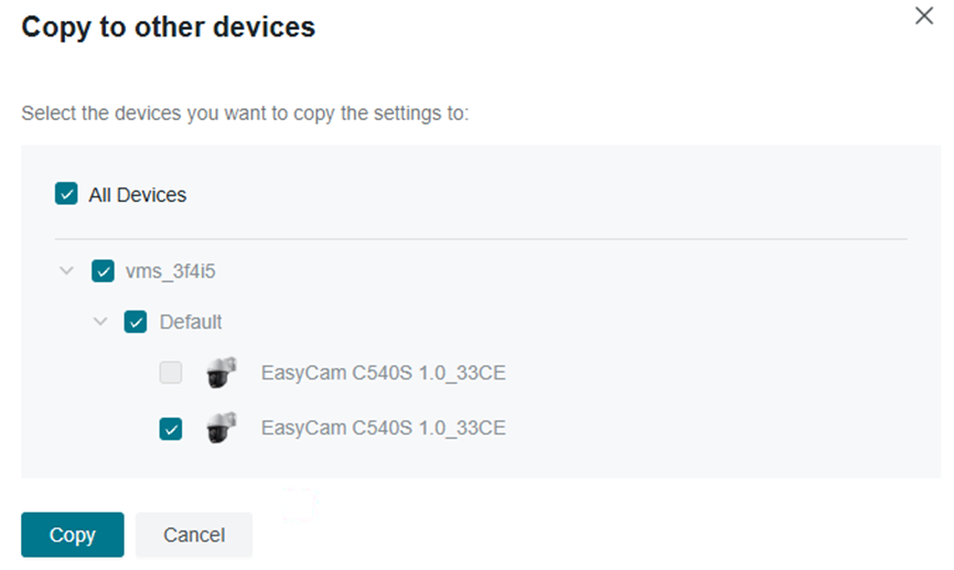 Shows an example of copying the settings to other IPC devices.