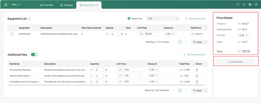 Enable the “Show Price” button to open the Price Detail page. Click the “Find a Reseller” hyperlink to search for product distributors.