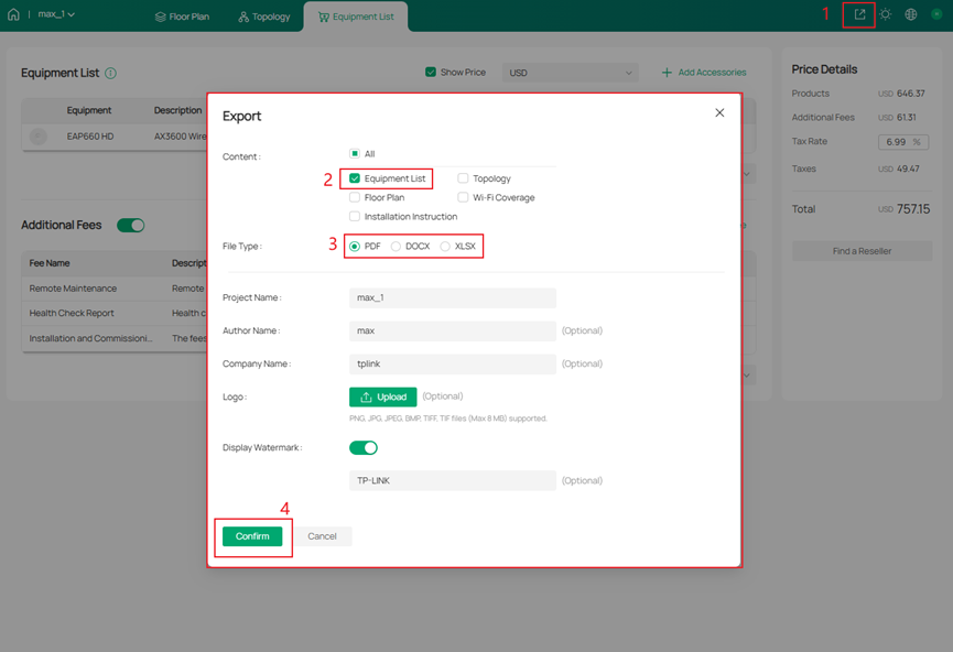 Export project quotation.