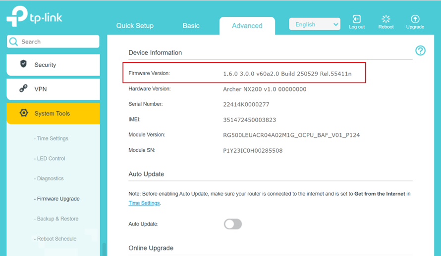 Verify the current firmware version.