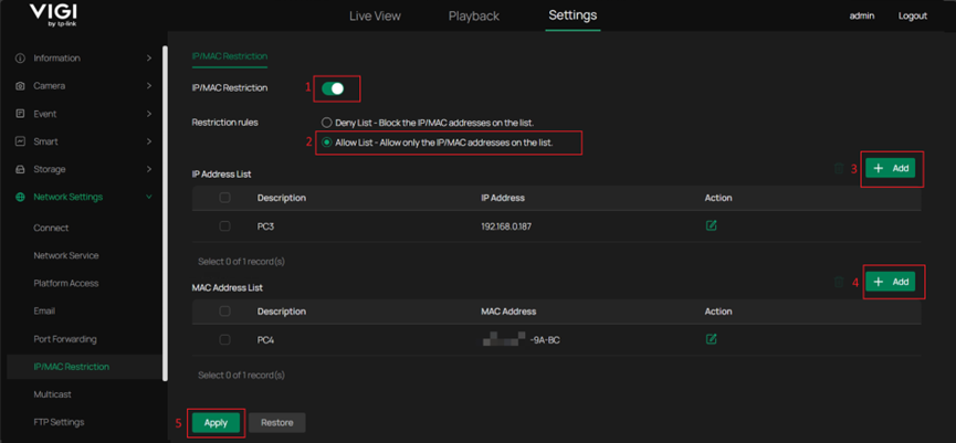 The process for configuring the Allow list rule.