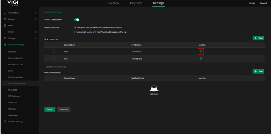 The procedure to modify an entry in the list.