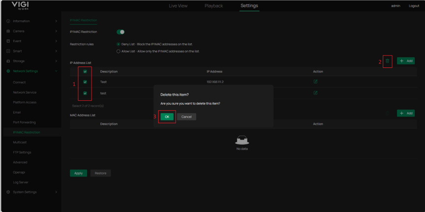The procedure to delete entries in the list.