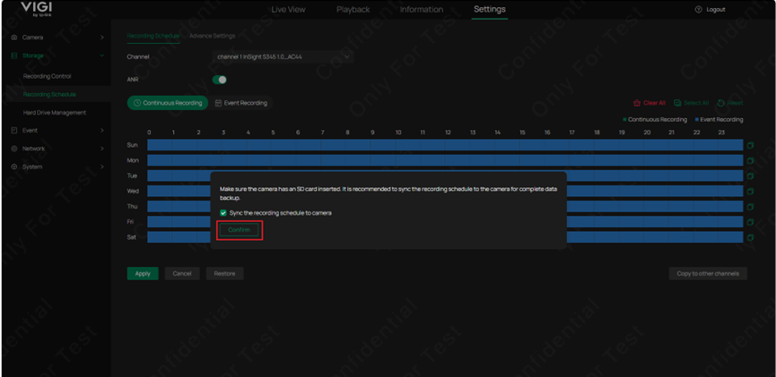 Shows the confirmation prompt to confirm the IPC has a SD card.