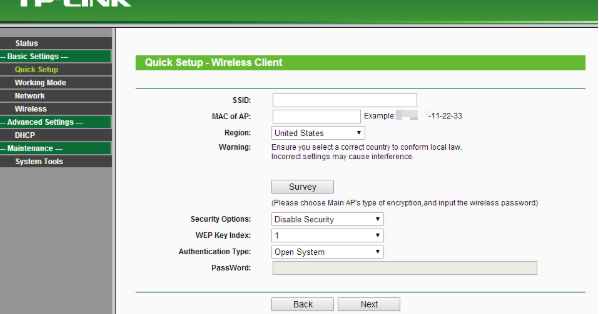 Wireless Client page.
