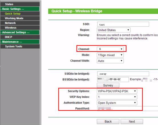 Wireless Bridge page.
