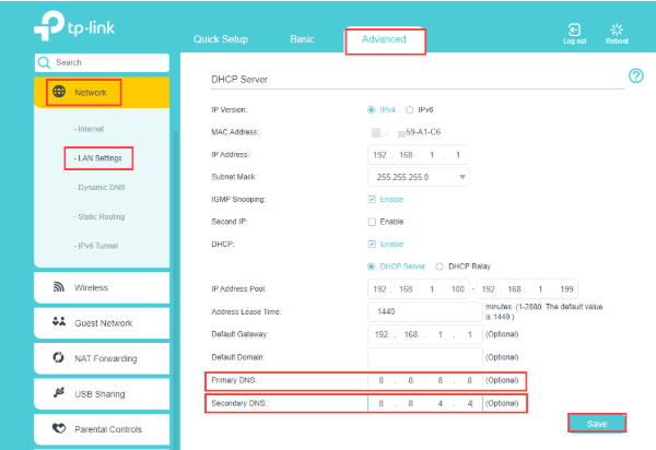 Change DNS server on new UI.