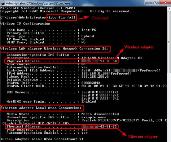ipconfig result page.