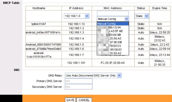 DHCP Table.