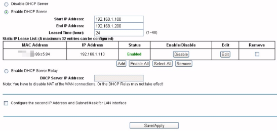 Enable DHCP Server.