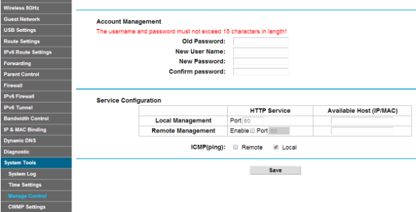 Account Management page.