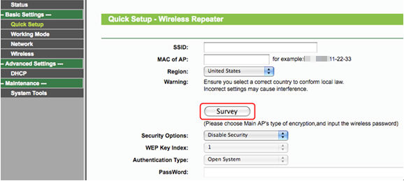Wireless Repeater page.