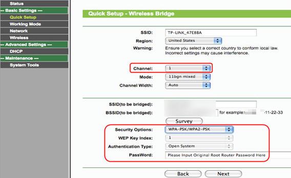 Wireless Bridge page.