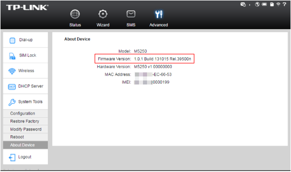 Mobile Wi-Fi about device page.