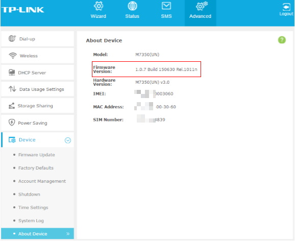Mobile Wi-Fi advanced-about device page.