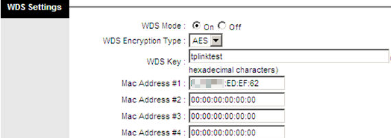 WDS settings page.