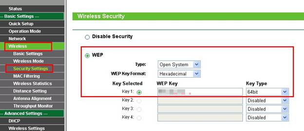 Wireless security page.