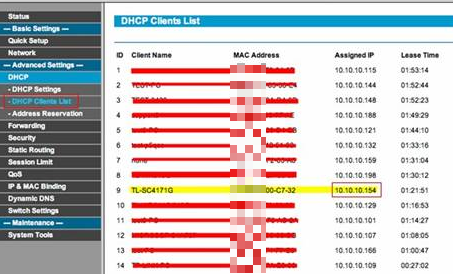 DHCP Clients List page.