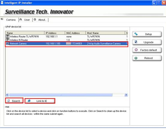 Intelligent IP Installer page.