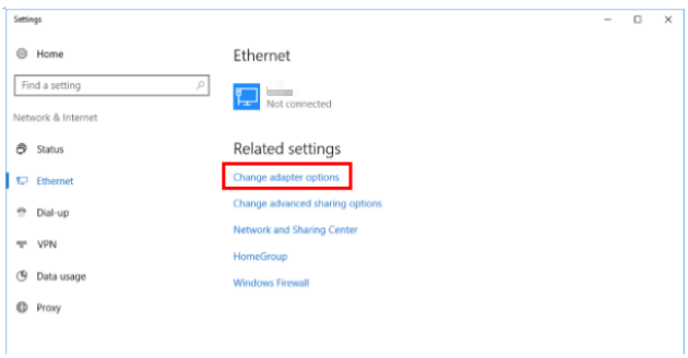 Click change adapter options on ethernet page.
