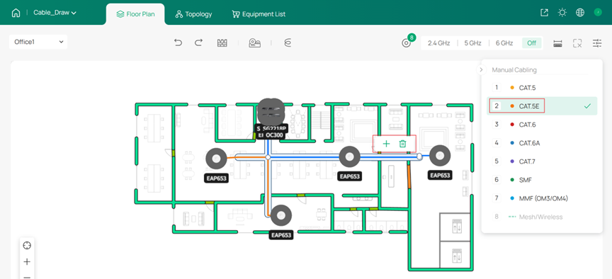Selecting a cable for editing or deletion.