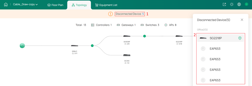 Navigating to the unconnected SG2218P in the topology.