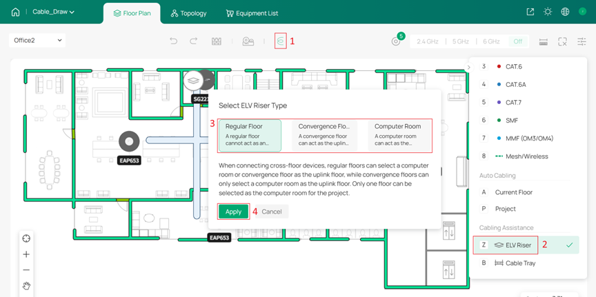 Configuring ELV risers for each floor.