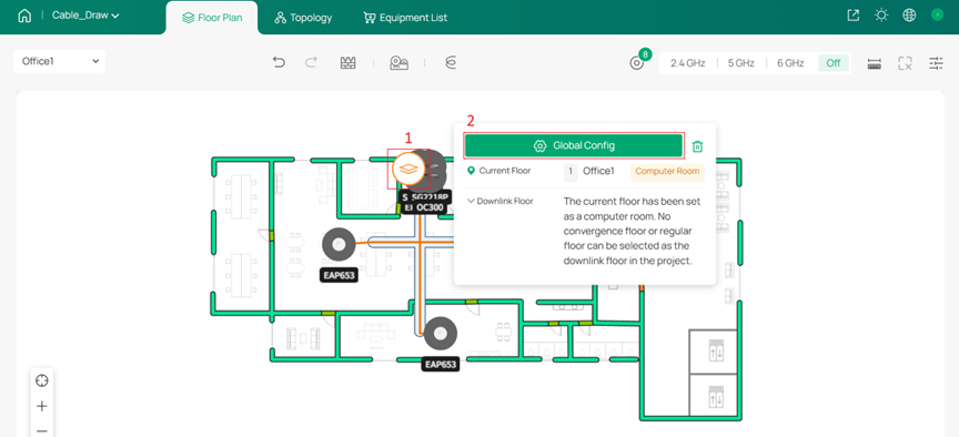 Opening the Global Config page to set up connections between floors.