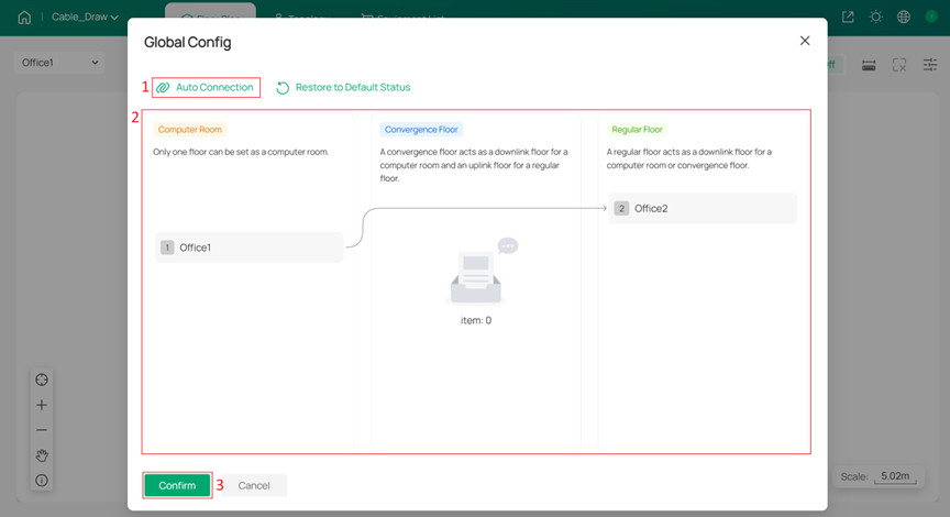 Configuring connections between floors automatically or manually.