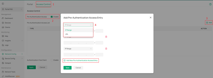 Showcase the configuration steps of Pre-Authentication Access.