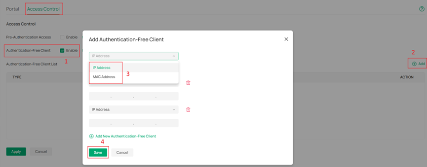 Showcase the configuration steps of Authentication-Free Client.