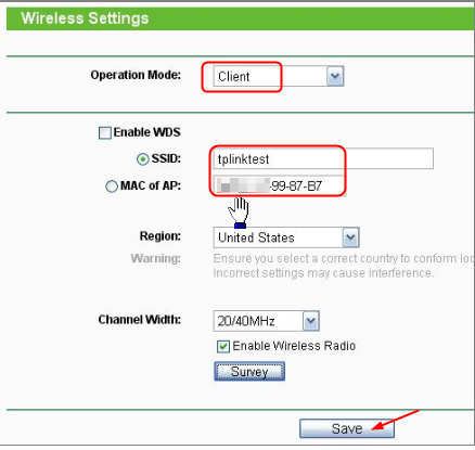 Wireless Settings page.