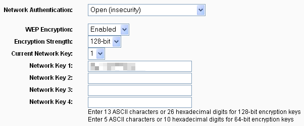 Wireless Security page.