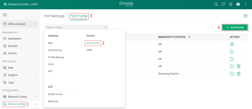 Create a new Port Profile.