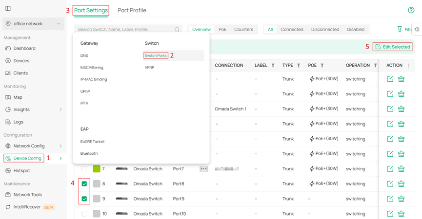 Select the ports that require Storm Control configuration for batch setup.