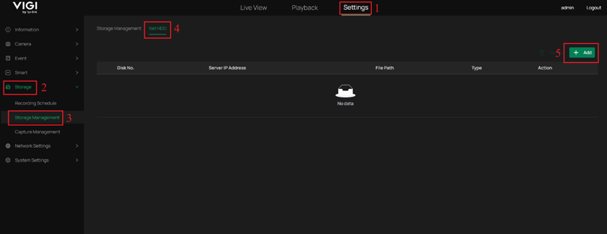 Net HDD configuration page.