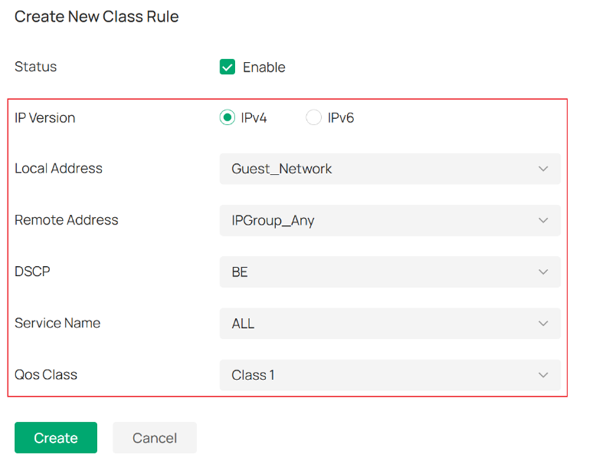 Assign Guest network to Class 1.