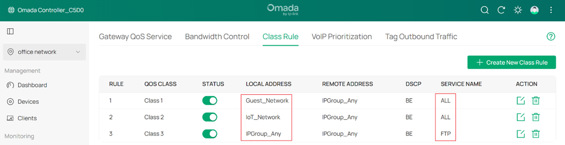 Perform the same type of configuration for IoT network and FTP.