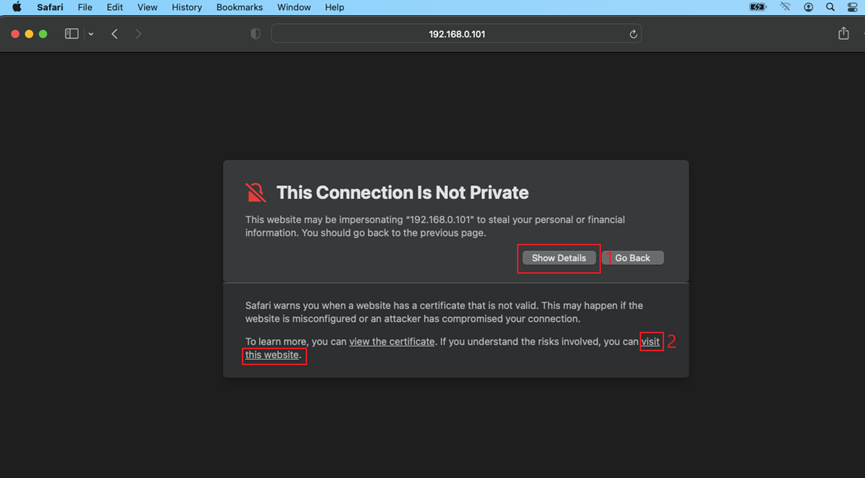This Connection Is Not Private message for Apple Safari.