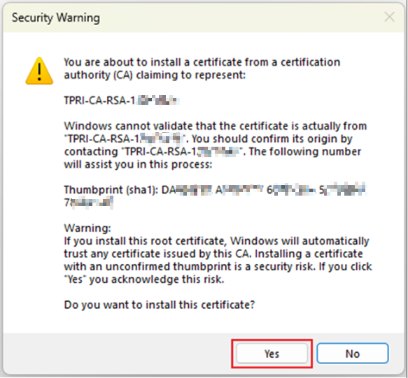 A Security Warning page.