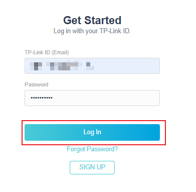 Web screen showing the button for Log in.  
